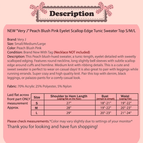 Peach Pink Scallop Edge Long Tunic Sweater Top - Picture 7 of 7